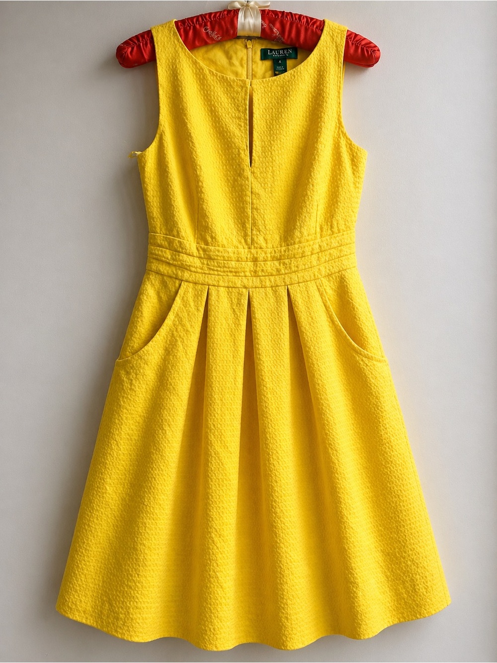 Ralph Lauren Bright Yellow Textured Fit-and-Flare Dress